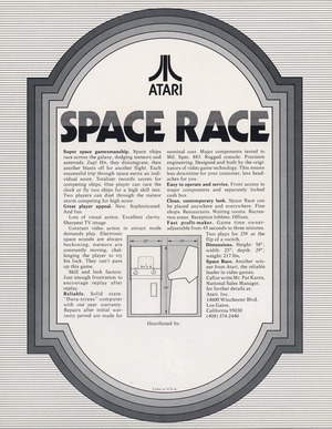 Back of Space Race flyer / Copywriting describing the game and its cabinet / Image credit: FlyerFever